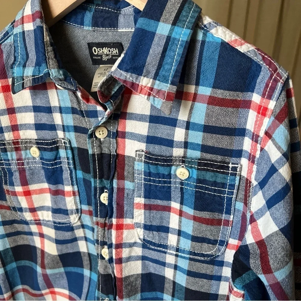 Oshkosh Boy’s Blue/white/red Plaid Longsleeve Button Up Size 12